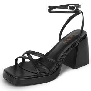 Black Platform Strappy Heels - Size 9.5